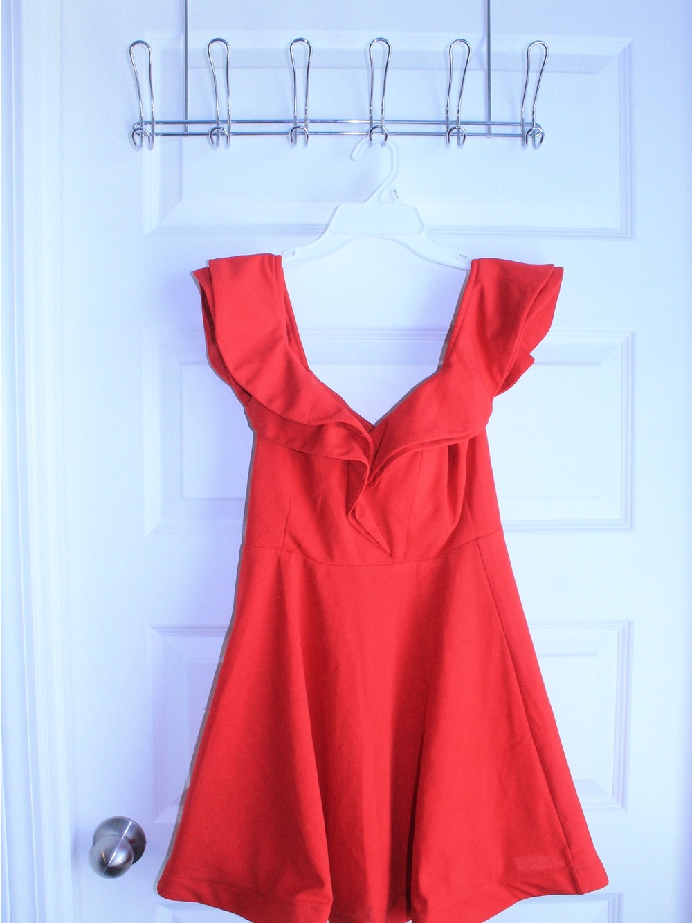 Ruffle V-Neck Mini Dress in Red